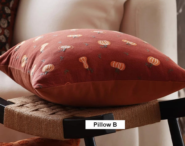 Decorative Pillows for Couch, Farmhouse Sofa Decorative Pillows, Wheat Stalk Pumpkin Decorative Throw Pillows, Embroider Cotton Pillow Covers-Paintingforhome