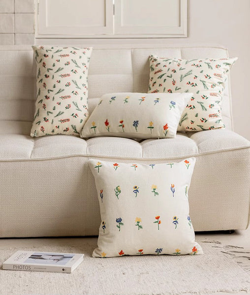 Decorative Pillows for Couch, Farmhouse Decorative Pillows for Sofa, Embroider Flower Cotton Pillow Covers, Spring Flower Decorative Pillows for Bedroom-Paintingforhome