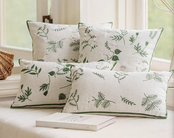 Spring Flower Decorative Pillows for Dining Room, Embroider Flower Cotton Pillow Covers, Decorative Pillows for Sofa, Farmhouse Decorative Pillows for Couch-Paintingforhome