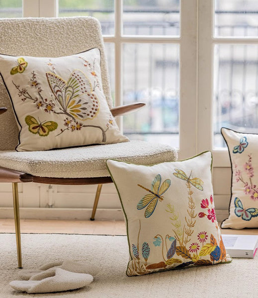 Decorative Throw Pillows for Living Room, Decorative Sofa Pillows, Butterfly Dragonfly Cotton and linen Pillow Cover, Modern Decorative Pillows for Couch-Paintingforhome