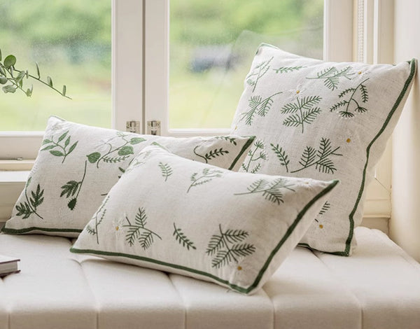 Embroider Flower Cotton Pillow Covers, Decorative Pillows for Sofa, Farmhouse Decorative Pillows for Couch, Spring Flower Decorative Pillows for Bedroom-Paintingforhome