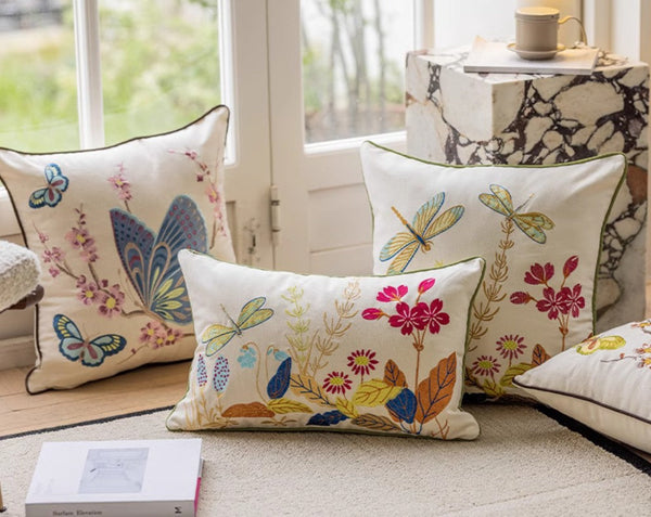 Decorative Throw Pillows for Living Room, Decorative Sofa Pillows, Butterfly Dragonfly Cotton and linen Pillow Cover, Modern Decorative Pillows for Couch-Paintingforhome