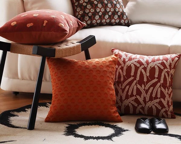 Wheat Stalk Pumpkin Decorative Throw Pillows, Decorative Pillows for Couch, Farmhouse Sofa Decorative Pillows, Embroider Cotton Pillow Covers-Paintingforhome