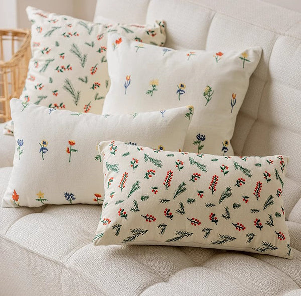Decorative Pillows for Couch, Farmhouse Decorative Pillows for Sofa, Embroider Flower Cotton Pillow Covers, Spring Flower Decorative Pillows for Bedroom-Paintingforhome