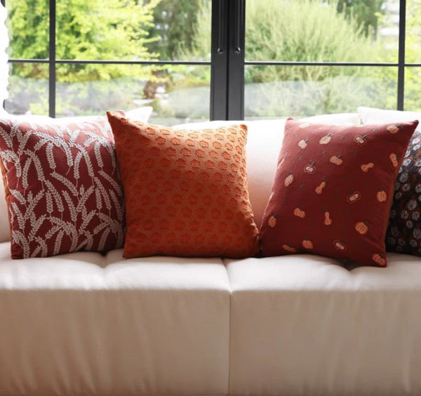 Wheat Stalk Pumpkin Decorative Throw Pillows, Decorative Pillows for Couch, Farmhouse Sofa Decorative Pillows, Embroider Cotton Pillow Covers-Paintingforhome