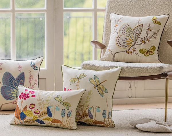 Decorative Throw Pillows for Living Room, Decorative Sofa Pillows, Butterfly Dragonfly Cotton and linen Pillow Cover, Modern Decorative Pillows for Couch-Paintingforhome