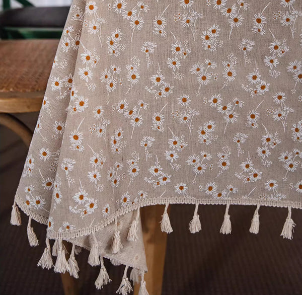 Country Farmhouse Tablecloth, Rustic Flower Pattern Table Covers for Kitchen, Large Rectangle Tablecloth for Dining Room Table, Linen Rectangular Tablecloth for Oval Table-Paintingforhome