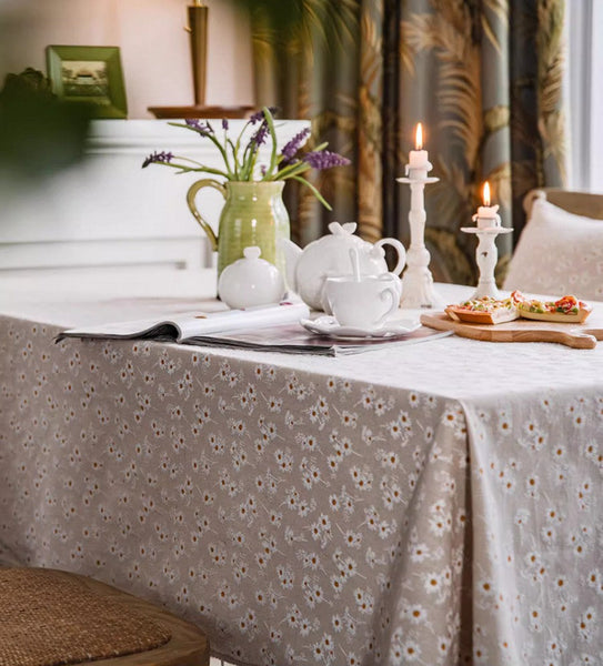 Rustic Flower Pattern Table Covers for Kitchen, Large Rectangle Tablecloth for Dining Room Table, Linen Rectangular Tablecloth for Oval Table, Country Farmhouse Tablecloth-Paintingforhome