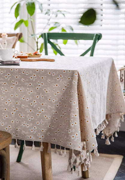 Country Farmhouse Tablecloth, Rustic Flower Pattern Table Covers for Kitchen, Large Rectangle Tablecloth for Dining Room Table, Linen Rectangular Tablecloth for Oval Table-Paintingforhome