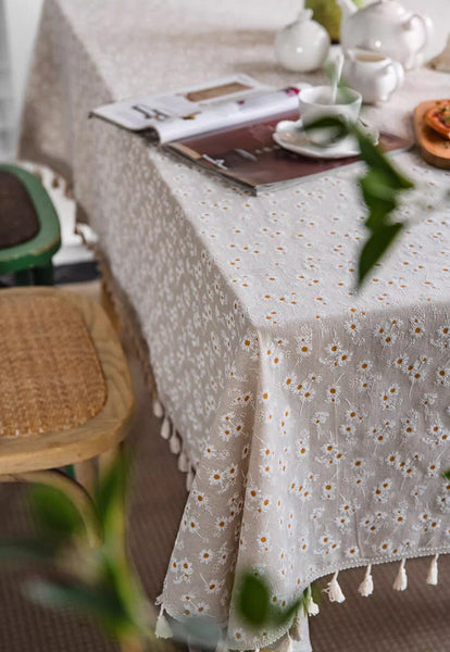 Country Farmhouse Tablecloth, Rustic Flower Pattern Table Covers for Kitchen, Large Rectangle Tablecloth for Dining Room Table, Linen Rectangular Tablecloth for Oval Table-Paintingforhome