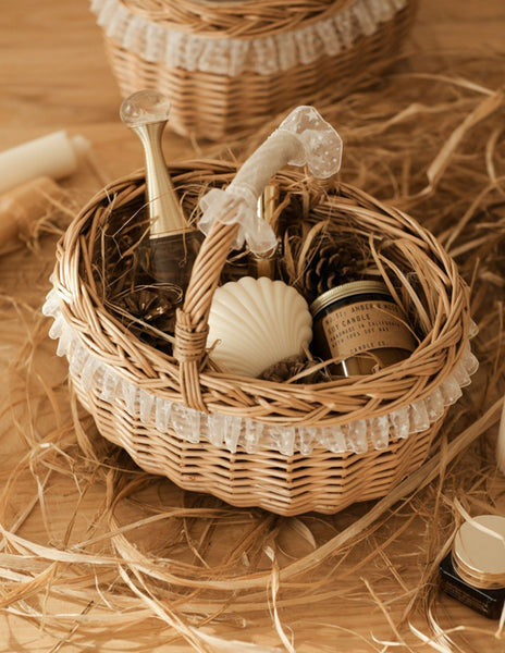 Storage Basket for Kitchen, Picnic Storage Basket with Handle, Hand-woven Wicker Storage Basket, Natural Fruit Basket, Willow Weaving Baskets for Shelves-Paintingforhome