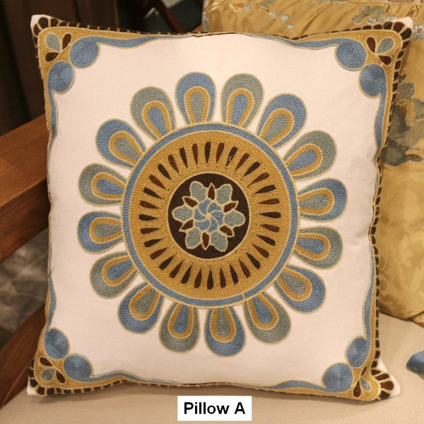 Modern Sofa Pillows for Couch, Embroider Flower Cotton Pillow Covers, Cotton Flower Decorative Pillows, Farmhouse Decorative Sofa Pillows-Paintingforhome