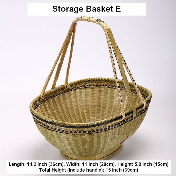Natural Hand-woven Bamboo Basket, Natural Fruit Basket Kitchen Storage Baskets, Extra Large Picnic Food Basket with Handle, Lovely Bamboo Baskets for Vegetable-Paintingforhome