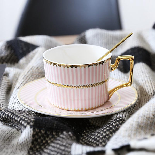 British Tea Cups, Elegant Porcelain Coffee Cups, Latte Coffee Cups with Gold Trim and Gift Box, Tea Cup and Saucer-Paintingforhome