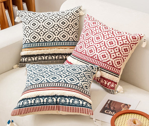 Modern Square Pillows for Couch, Contemporary Pillow Covers, Oriental Decorative Throw Pillows for Bedroom, Bohemian Decorative Sofa Pillows-Paintingforhome