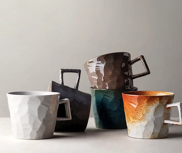 Modern Handmade Pottery Coffee Cup, Creative Brown White Black Blue Ceramic Coffee Mugs, Large Unique Tea Cup, Large Capacity Coffee Cups-Paintingforhome