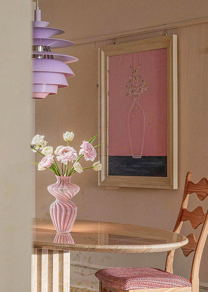 Modern Vases for Living Room, Mid Century Pink Vases for Flowers, Handmade Contemporary Glass Vases, Unique Decorative Glass Vase, Centerpiece Vases on Table-Paintingforhome
