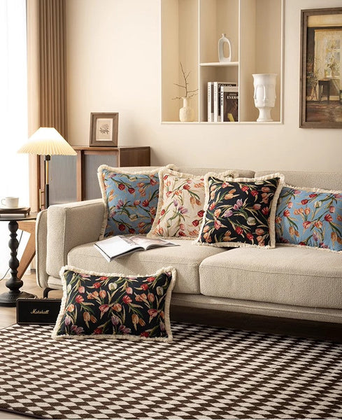 Large Flower Decorative Pillows for Bedroom, Decorative Sofa Pillows for Couch, Tulip Flower Pillow Covers, Farmhouse Decorative Pillows-Paintingforhome