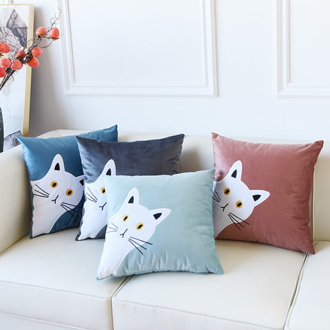 Modern Sofa Decorative Pillows, Lovely Cat Pillow Covers for Kid's Room, Cat Decorative Throw Pillows for Couch, Modern Decorative Throw Pillows-Paintingforhome