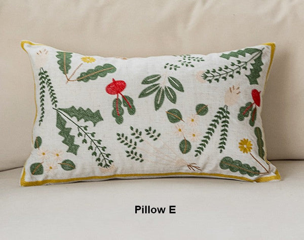 Farmhouse Sofa Decorative Pillows, Embroider Flower Cotton Pillow Covers, Spring Flower Decorative Throw Pillows, Decorative Pillows for Couch-Paintingforhome