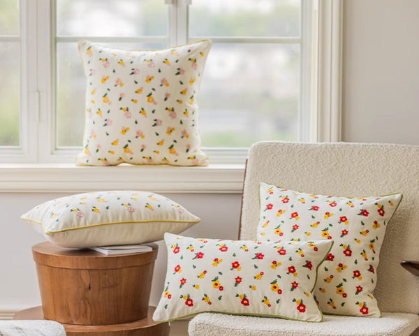 Spring Flower Decorative Pillows for Dining Room, Embroider Flower Cotton Pillow Covers, Decorative Pillows for Sofa, Farmhouse Decorative Pillows for Couch-Paintingforhome