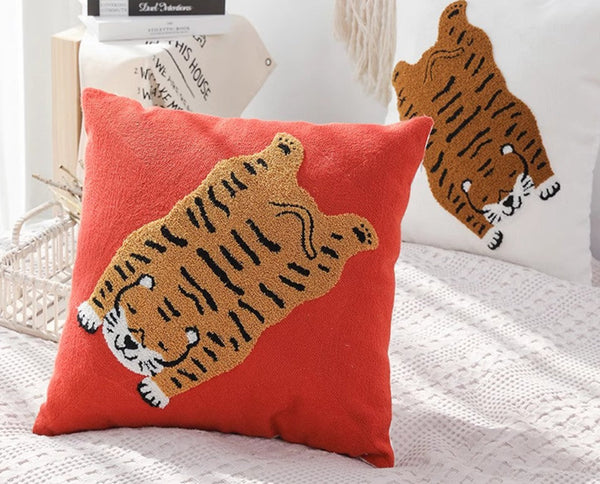 Contemporary Modern Sofa Pillow Covers, Square Modern Throw Pillows for Couch, Lovely Tiger Decorative Pillows for Children's Room, Decorative Pillows for Bedroom-Paintingforhome
