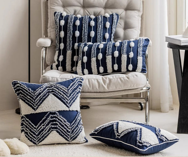 Modern Decorative Pillows for Bedroom, Decorative Pillow Covers, Blue Square Modern Decorative Pillows for Couch, Contemporary Modern Sofa Pillows-Paintingforhome