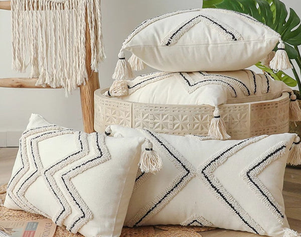 Geometric Square Modern Throw Pillows for Couch, Beige Decorative Throw Pillows, Contemporary Throw Pillow for Interior Design-Paintingforhome