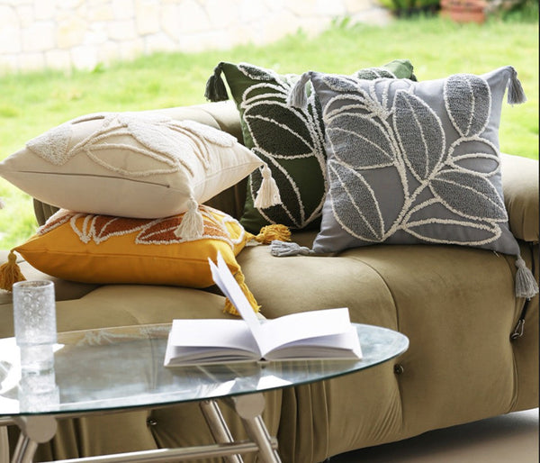 Contemporary Modern Sofa Pillow Covers, Square Modern Throw Pillows for Couch, Leaf Decorative Pillows for Bedroom, Modern Decorative Pillows for Interior Design-Paintingforhome