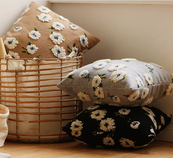 Square Modern Throw Pillows for Couch, Contemporary Modern Sofa Pillows, Flower Decorative Pillow Covers, Decorative Pillows for Bedroom-Paintingforhome