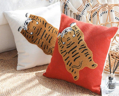 Lovely Tiger Decorative Pillows for Children's Room, Contemporary Modern Sofa Pillow Covers, Square Modern Throw Pillows for Couch, Decorative Pillows for Bedroom-Paintingforhome