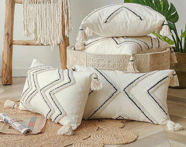 Geometric Square Modern Throw Pillows for Couch, Beige Decorative Throw Pillows, Contemporary Throw Pillow for Interior Design-Paintingforhome