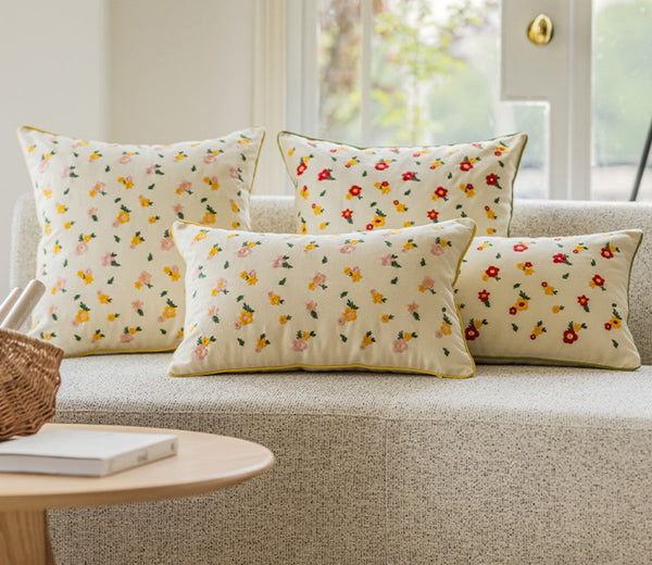 Spring Flower Decorative Pillows for Dining Room, Embroider Flower Cotton Pillow Covers, Decorative Pillows for Sofa, Farmhouse Decorative Pillows for Couch-Paintingforhome