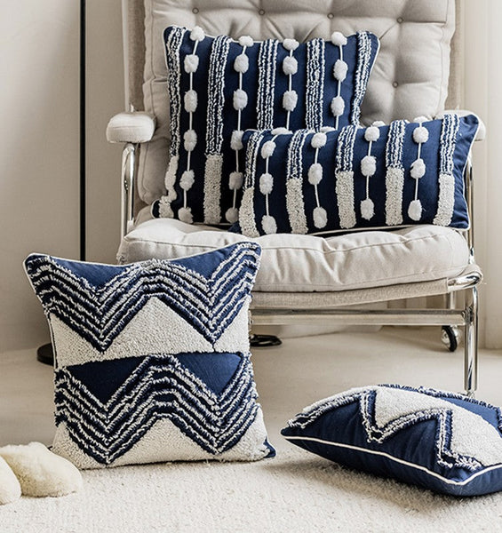 Modern Decorative Pillows for Bedroom, Decorative Pillow Covers, Blue Square Modern Decorative Pillows for Couch, Contemporary Modern Sofa Pillows-Paintingforhome