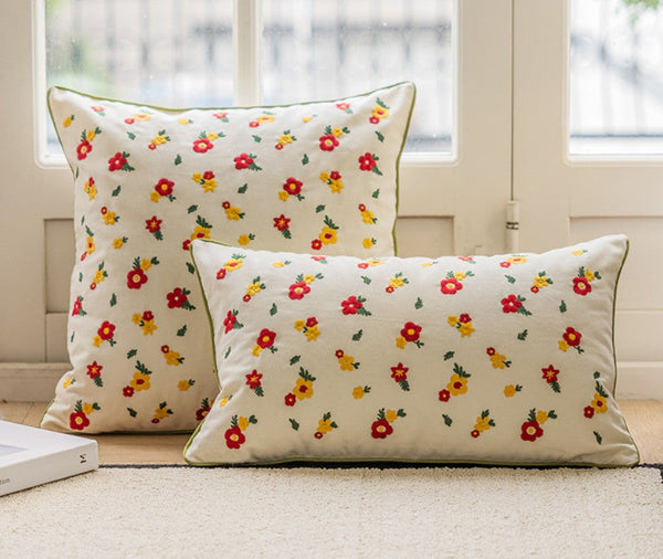 Spring Flower Decorative Pillows for Dining Room, Embroider Flower Cotton Pillow Covers, Decorative Pillows for Sofa, Farmhouse Decorative Pillows for Couch-Paintingforhome