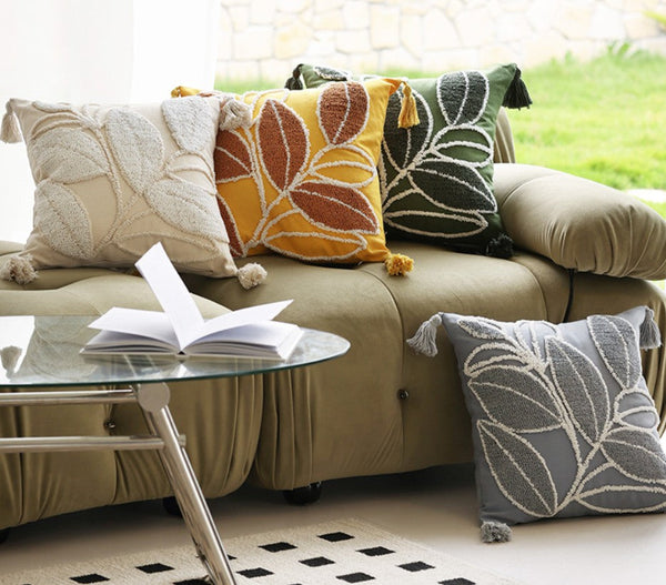 Contemporary Modern Sofa Pillow Covers, Square Modern Throw Pillows for Couch, Leaf Decorative Pillows for Bedroom, Modern Decorative Pillows for Interior Design-Paintingforhome