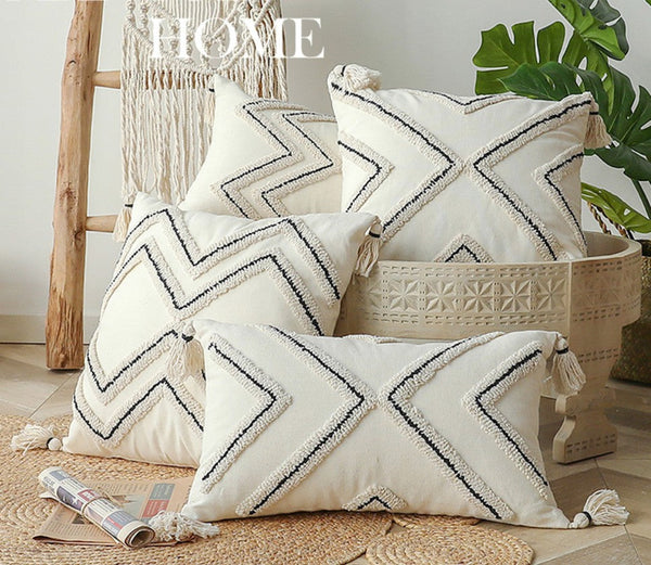 Geometric Square Modern Throw Pillows for Couch, Beige Decorative Throw Pillows, Contemporary Throw Pillow for Interior Design-Paintingforhome