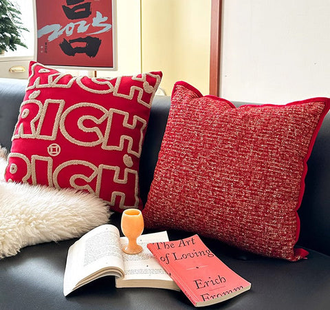 Modern Decorative Pillows for Interior Design, Contemporary Modern Sofa Pillow Covers, Red Square Modern Throw Pillows for Couch-Paintingforhome