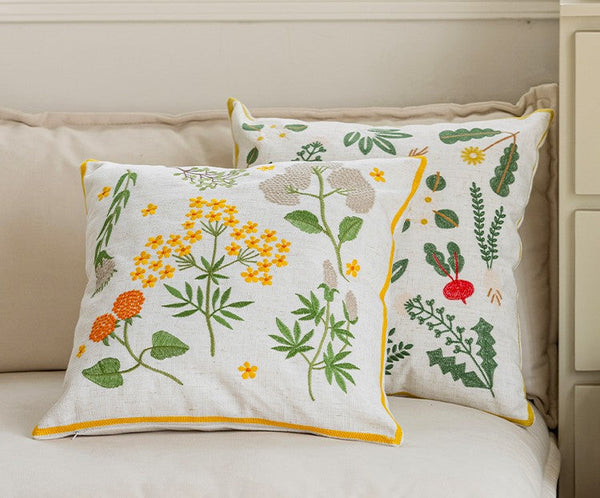 Farmhouse Sofa Decorative Pillows, Embroider Flower Cotton Pillow Covers, Spring Flower Decorative Throw Pillows, Decorative Pillows for Couch-Paintingforhome