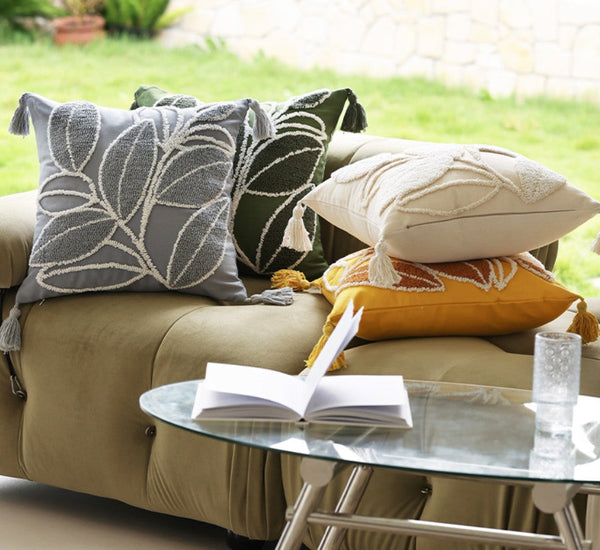 Contemporary Modern Sofa Pillow Covers, Square Modern Throw Pillows for Couch, Leaf Decorative Pillows for Bedroom, Modern Decorative Pillows for Interior Design-Paintingforhome