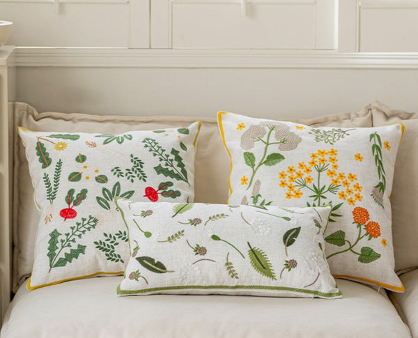 Farmhouse Sofa Decorative Pillows, Embroider Flower Cotton Pillow Covers, Spring Flower Decorative Throw Pillows, Decorative Pillows for Couch-Paintingforhome