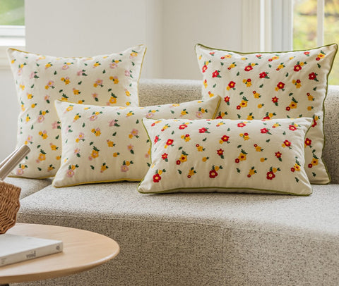 Embroider Flower Cotton Pillow Covers, Spring Flower Decorative Pillows for Dining Room, Decorative Pillows for Sofa, Farmhouse Decorative Pillows for Couch-Paintingforhome