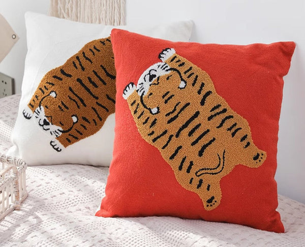 Contemporary Modern Sofa Pillow Covers, Square Modern Throw Pillows for Couch, Lovely Tiger Decorative Pillows for Children's Room, Decorative Pillows for Bedroom-Paintingforhome