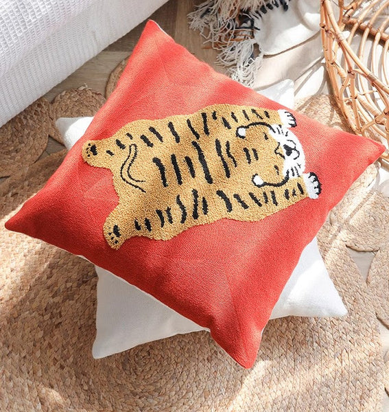 Contemporary Modern Sofa Pillow Covers, Square Modern Throw Pillows for Couch, Lovely Tiger Decorative Pillows for Children's Room, Decorative Pillows for Bedroom-Paintingforhome