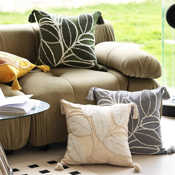 Contemporary Modern Sofa Pillow Covers, Square Modern Throw Pillows for Couch, Leaf Decorative Pillows for Bedroom, Modern Decorative Pillows for Interior Design-Paintingforhome