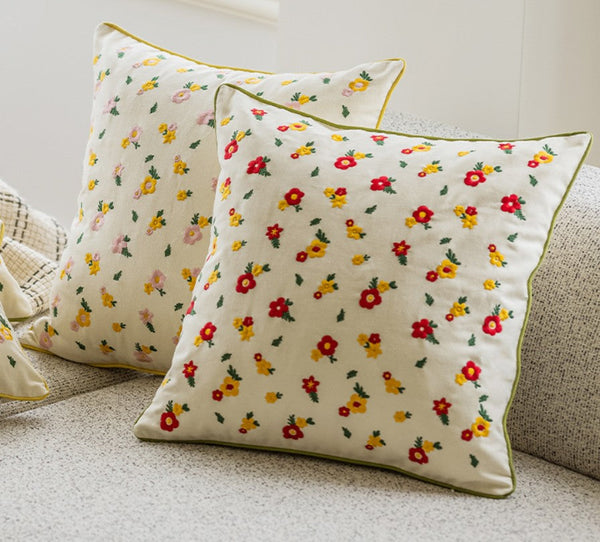 Spring Flower Decorative Pillows for Dining Room, Embroider Flower Cotton Pillow Covers, Decorative Pillows for Sofa, Farmhouse Decorative Pillows for Couch-Paintingforhome