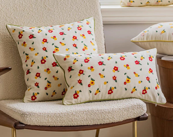 Spring Flower Decorative Pillows for Dining Room, Embroider Flower Cotton Pillow Covers, Decorative Pillows for Sofa, Farmhouse Decorative Pillows for Couch-Paintingforhome