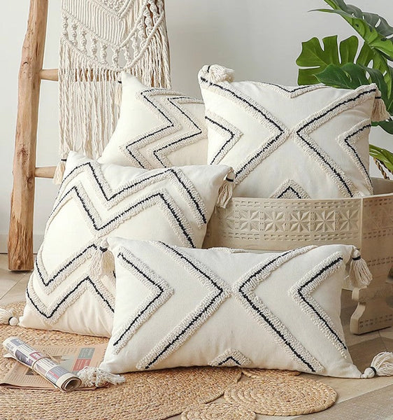 Geometric Square Modern Throw Pillows for Couch, Beige Decorative Throw Pillows, Contemporary Throw Pillow for Interior Design-Paintingforhome
