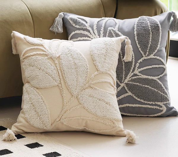 Contemporary Modern Sofa Pillow Covers, Square Modern Throw Pillows for Couch, Leaf Decorative Pillows for Bedroom, Modern Decorative Pillows for Interior Design-Paintingforhome