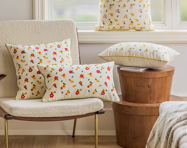 Spring Flower Decorative Pillows for Dining Room, Embroider Flower Cotton Pillow Covers, Decorative Pillows for Sofa, Farmhouse Decorative Pillows for Couch-Paintingforhome